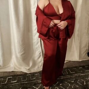 Eloquii Burgundy Satin Drawstring Pajama Style Pants Sz 14 14P